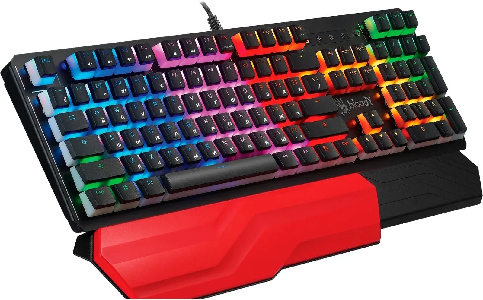 Клавиатура A4Tech B975P черный USB for gamer LED подставка для запястий кабель 1.8м - фото 3