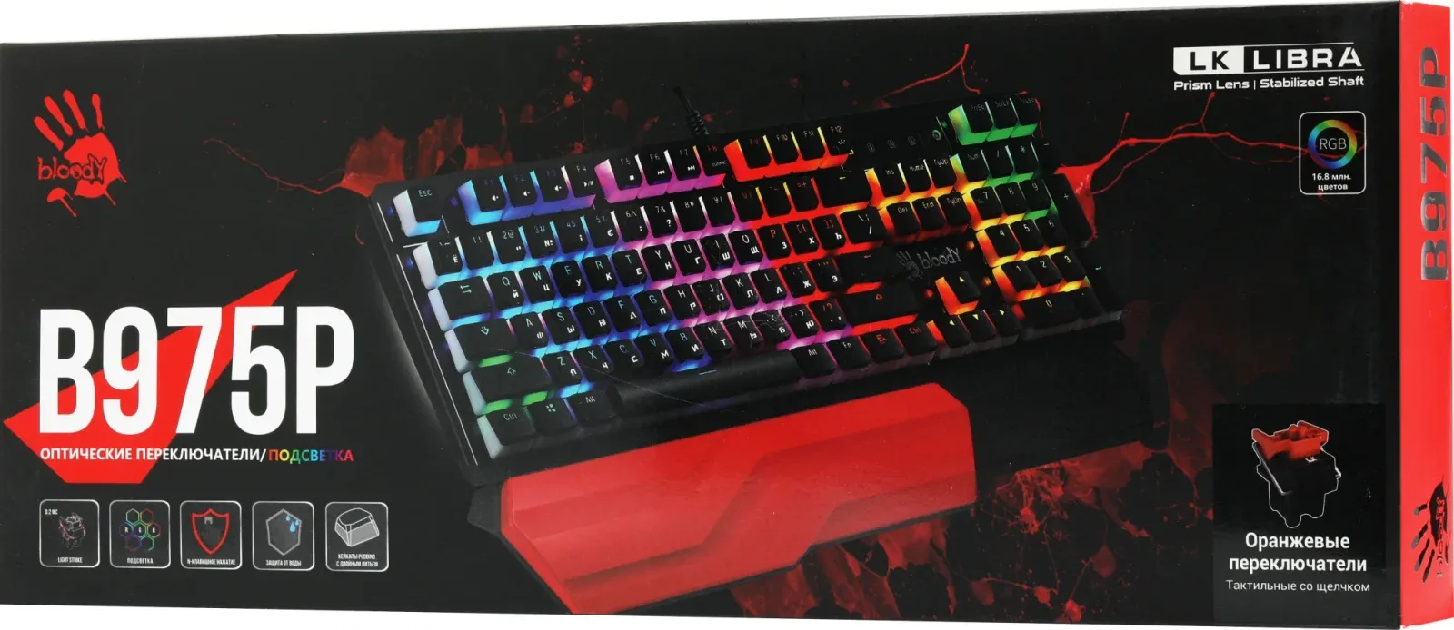 Клавиатура A4Tech B975P черный USB for gamer LED подставка для запястий кабель 1.8м - фото 4