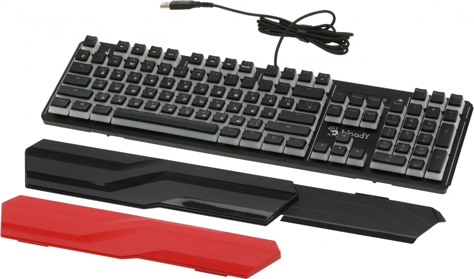 Клавиатура A4Tech B975P черный USB for gamer LED подставка для запястий кабель 1.8м - фото 7