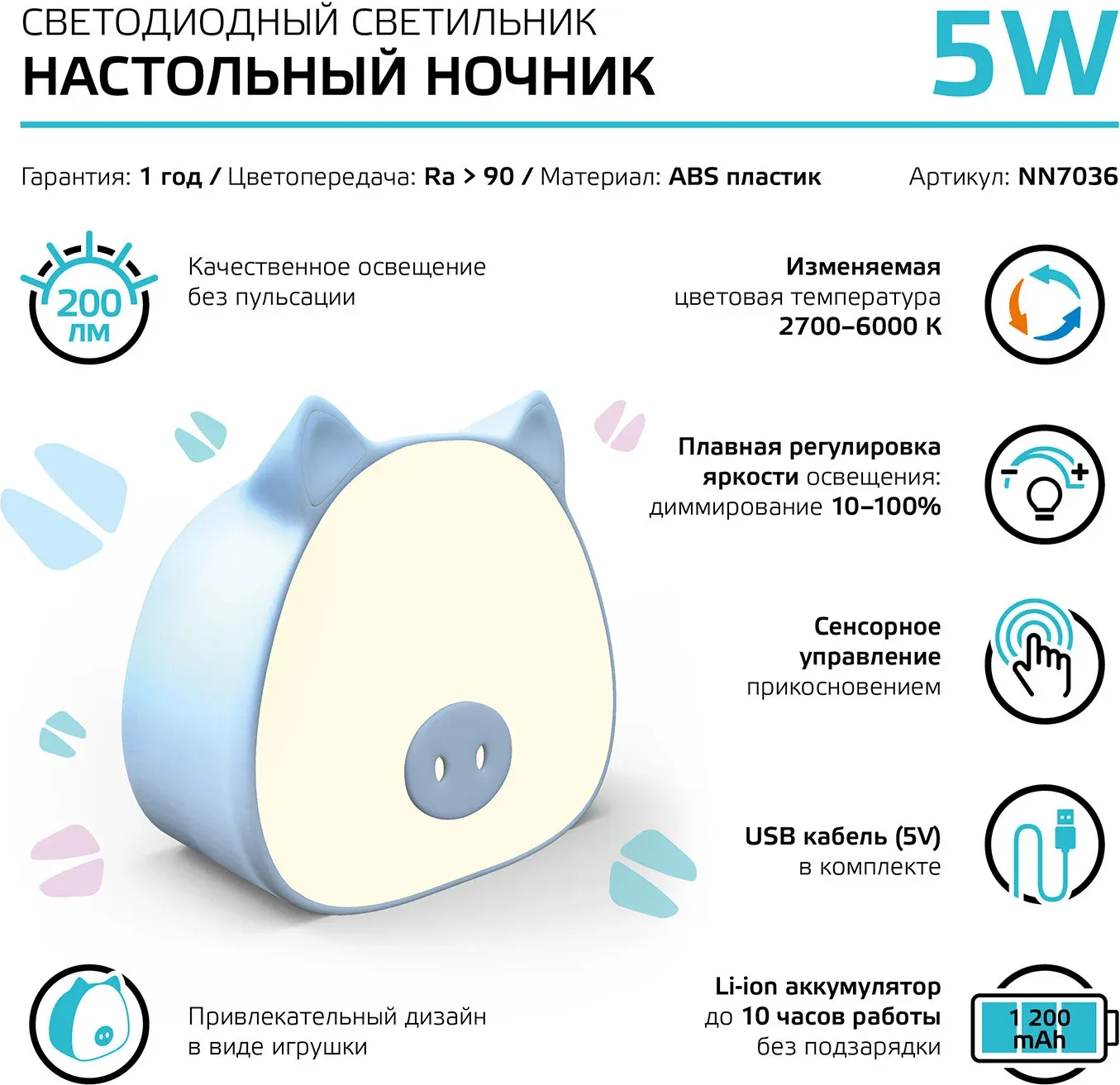 Ночники GAUSS NN7036 голубой - фото 3