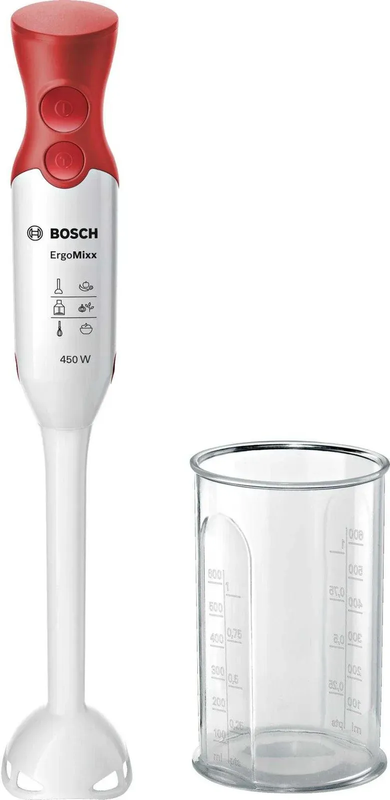 Блендер погружной Bosch MSM64010 450Вт белый/красный - фото 1