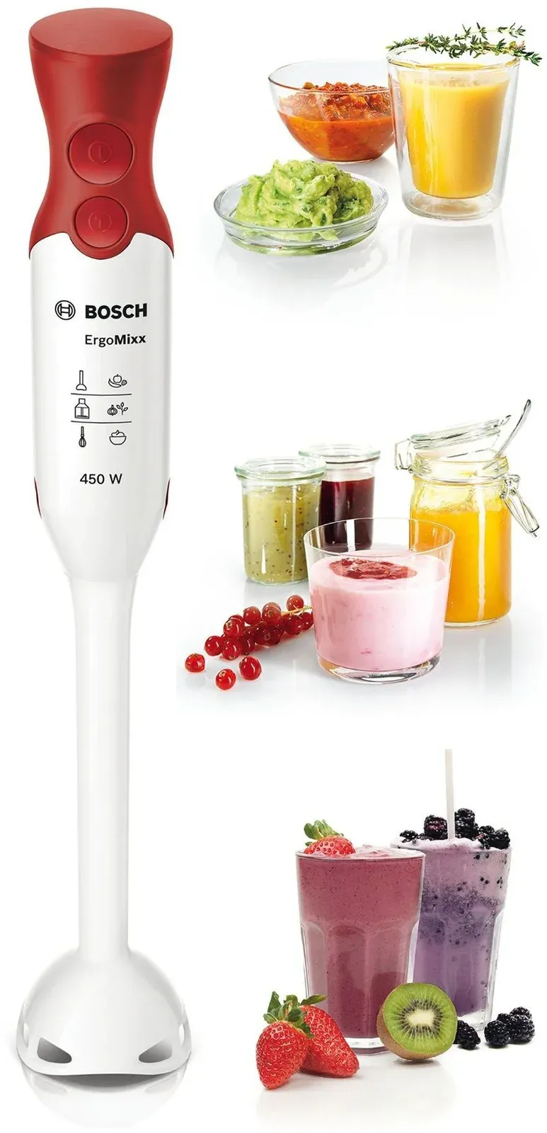 Блендер погружной Bosch MSM64010 450Вт белый/красный - фото 7