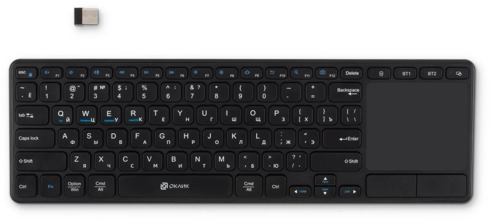 Клавиатура Оклик K614W черный USB беспроводная slim Multimedia Touch 1979327