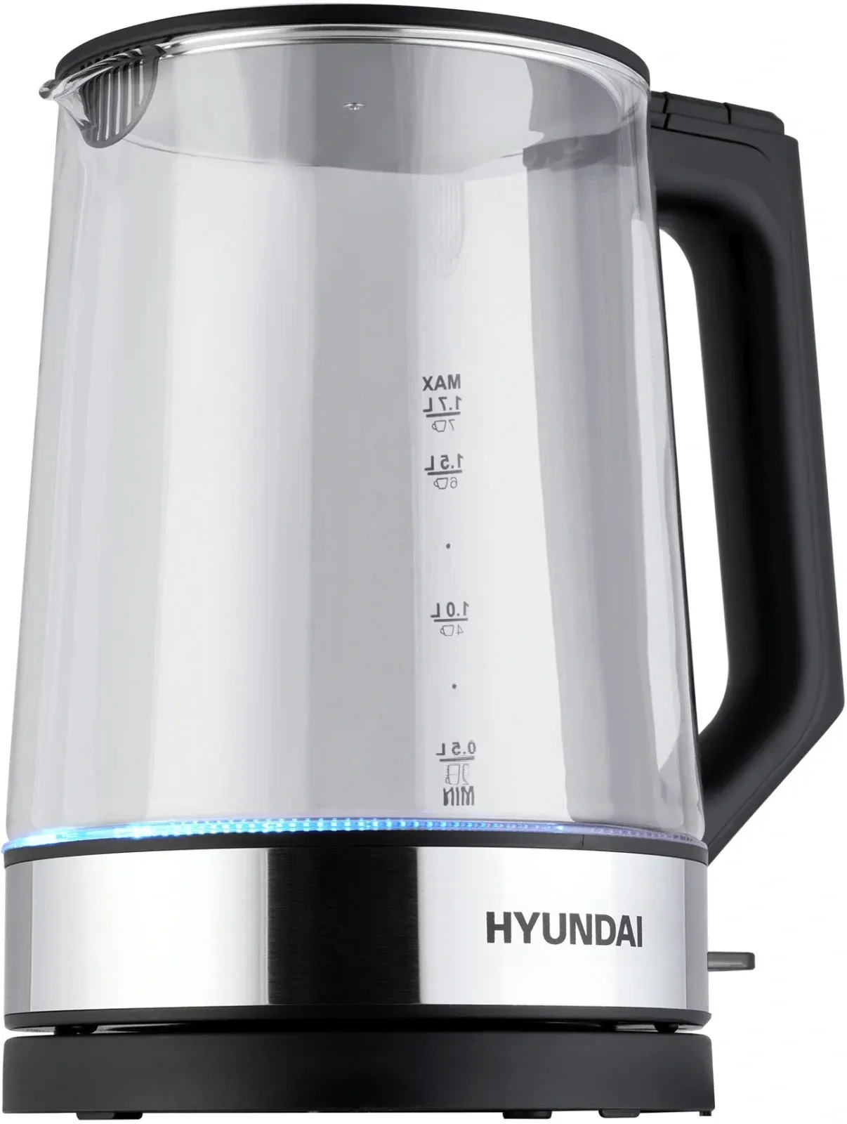Чайник электрический Hyundai HYK-G8808 1.7л. 2200Вт черный/серебристый корпус: стекло - фото 4