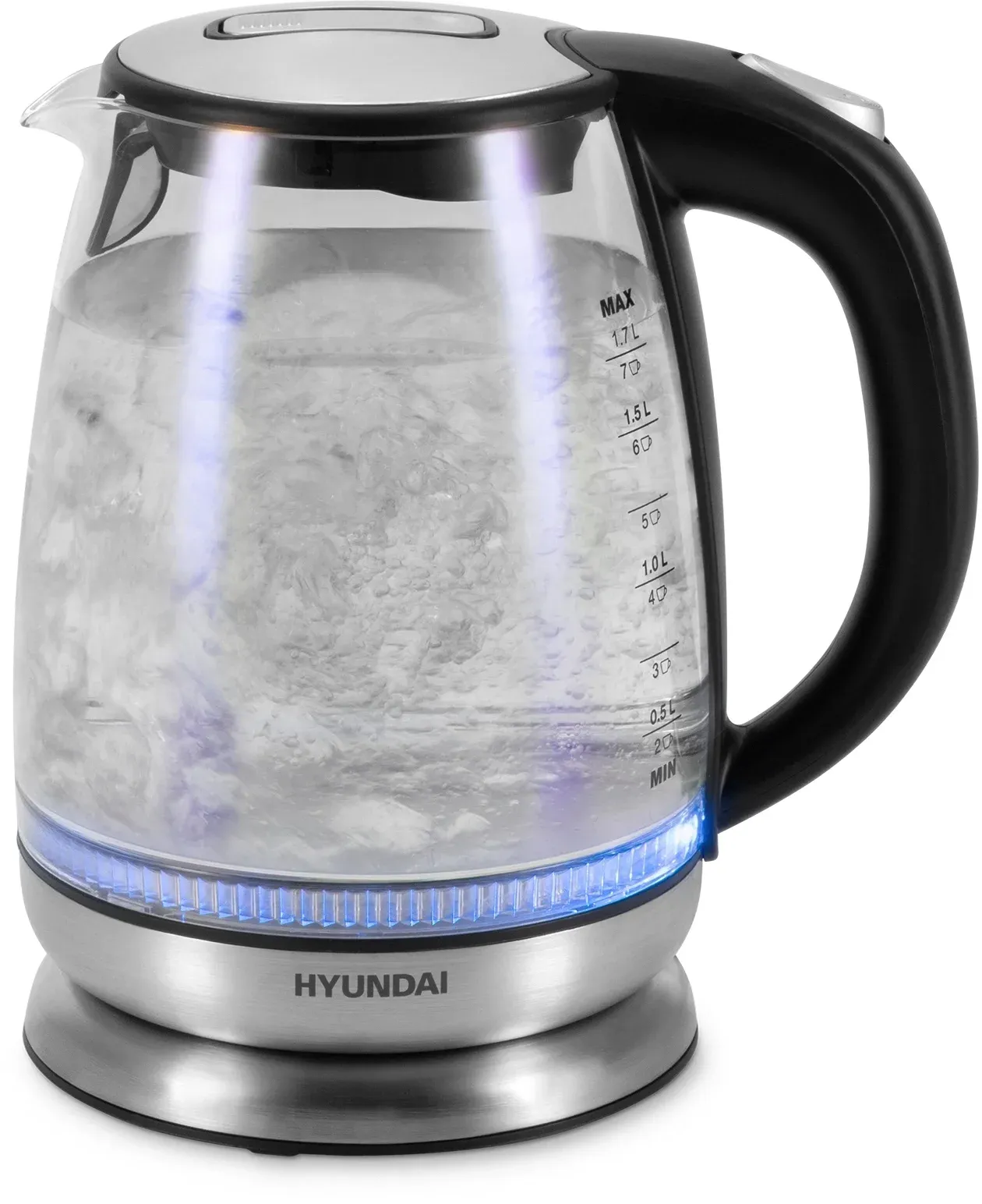 Чайник электрический Hyundai HYK-G8800 1.7л. 2200Вт черный/серебристый корпус: стекло - фото 3