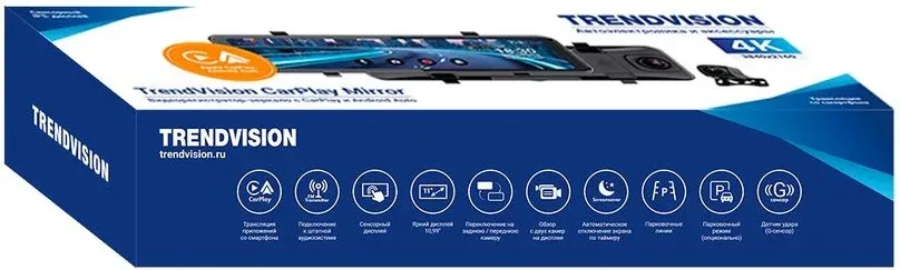 Видеорегистратор TrendVision CarPlay Mirror черный 2Mpix 2160x3840 2160p 150гр. MSTAR 8826 - фото 2