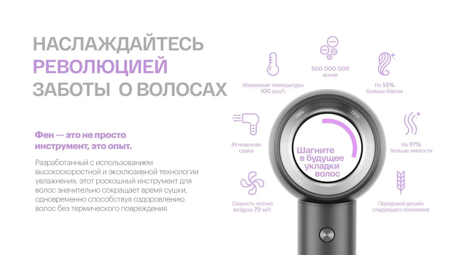 Фен Itel IHD-73 1300Вт серый - фото 1