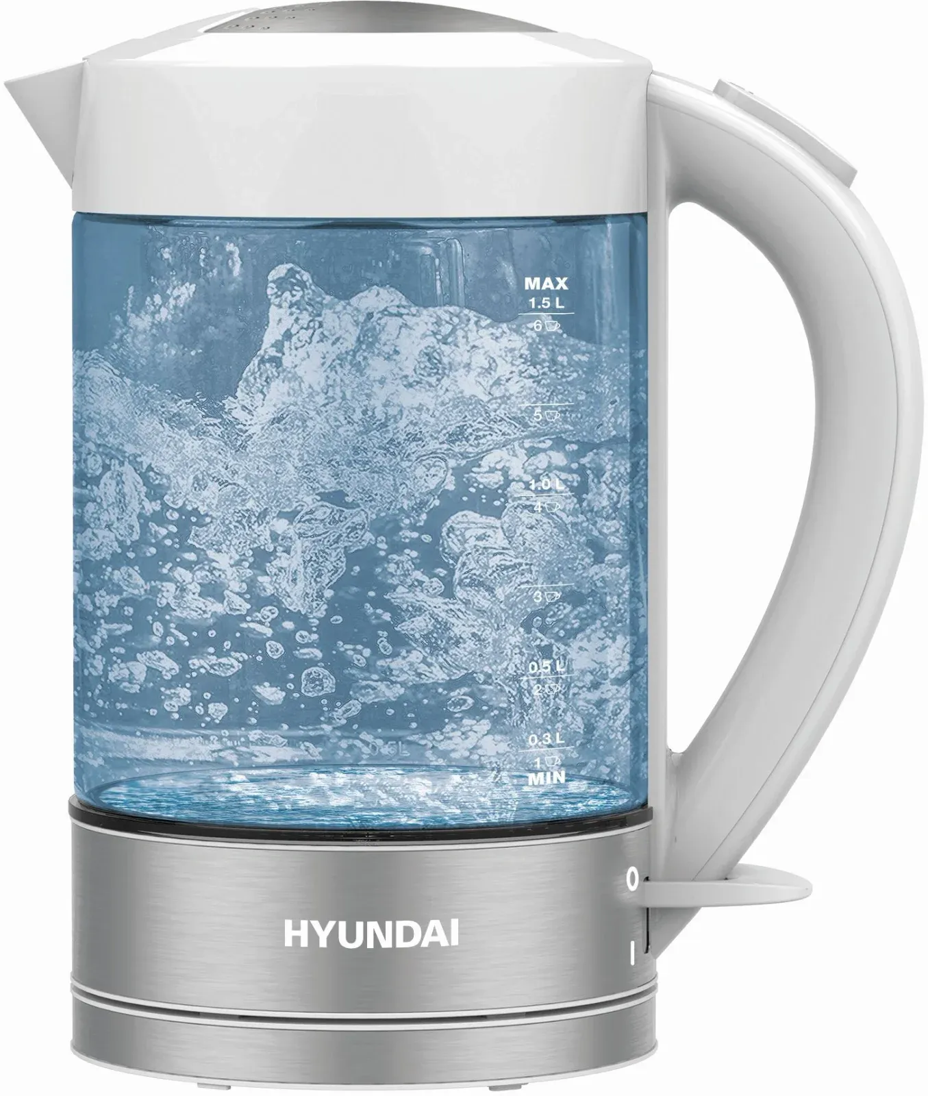 Чайник электрический Hyundai HYK-G9990 1.5л. 2000Вт белый/серебристый корпус: стекло - фото 2