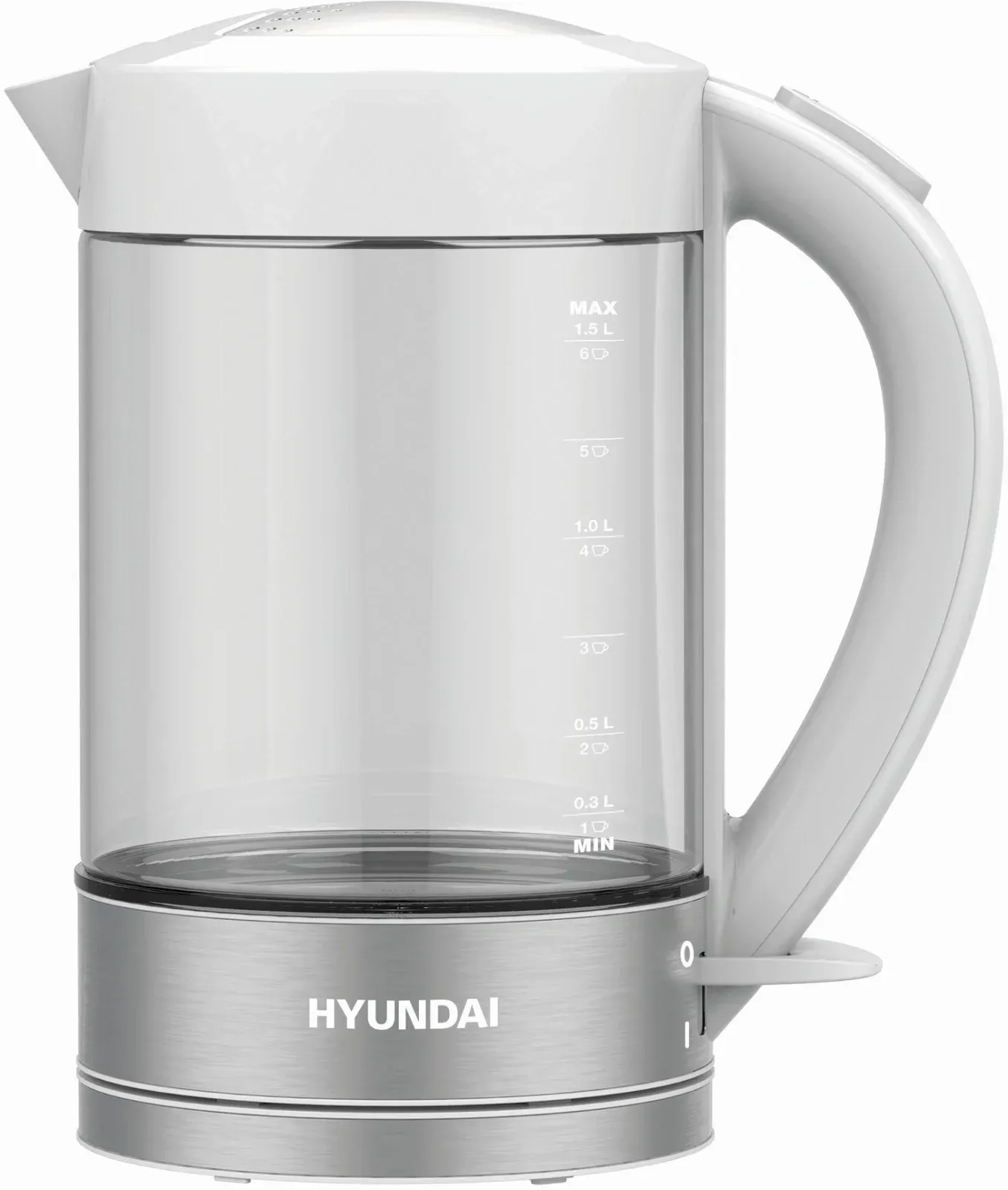 Чайник электрический Hyundai HYK-G9990 1.5л. 2000Вт белый/серебристый корпус: стекло - фото 3