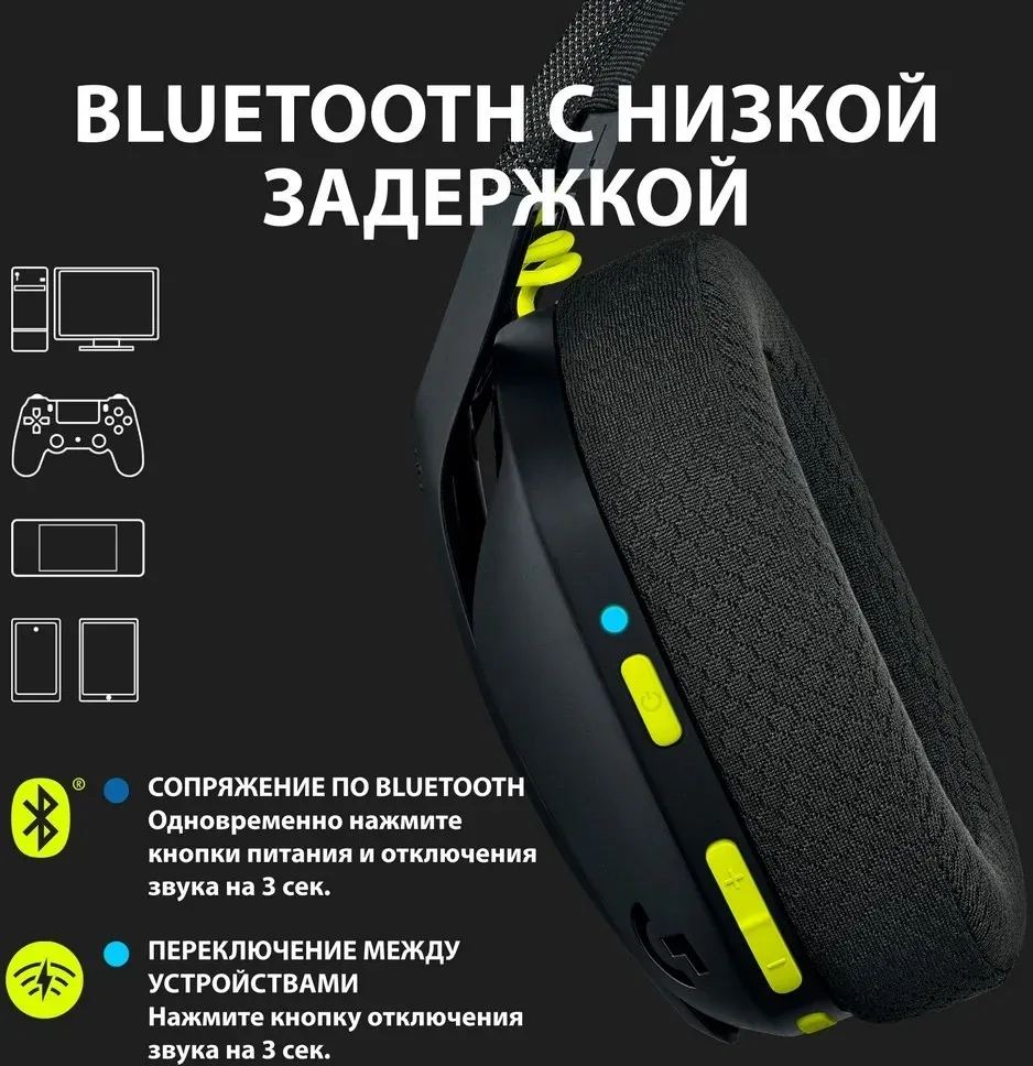 Наушники с микрофоном Logitech G435 черный/желтый накладные BT/Radio оголовье 981-001053 - фото 3