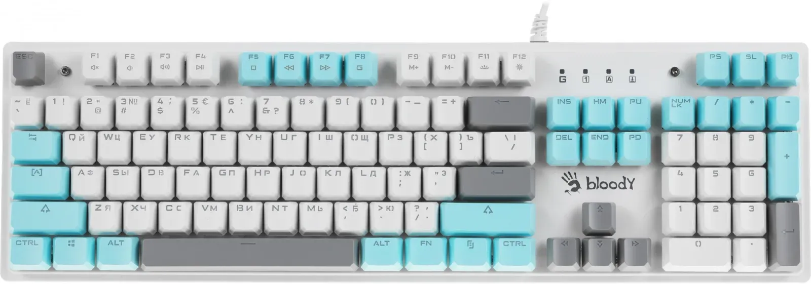 Клавиатура A4Tech S515R механическая белый USB for gamer LED подставка для запястий S515R ICY WHITE кабель 1.8м - фото 2