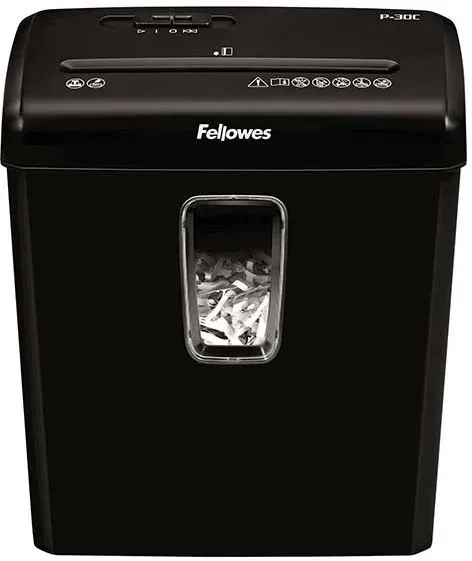 Шредер Fellowes PowerShred Р-30С черный секр.P-4 фрагменты 6лист. 15лтр. скрепки скобы пл.карты - фото 2