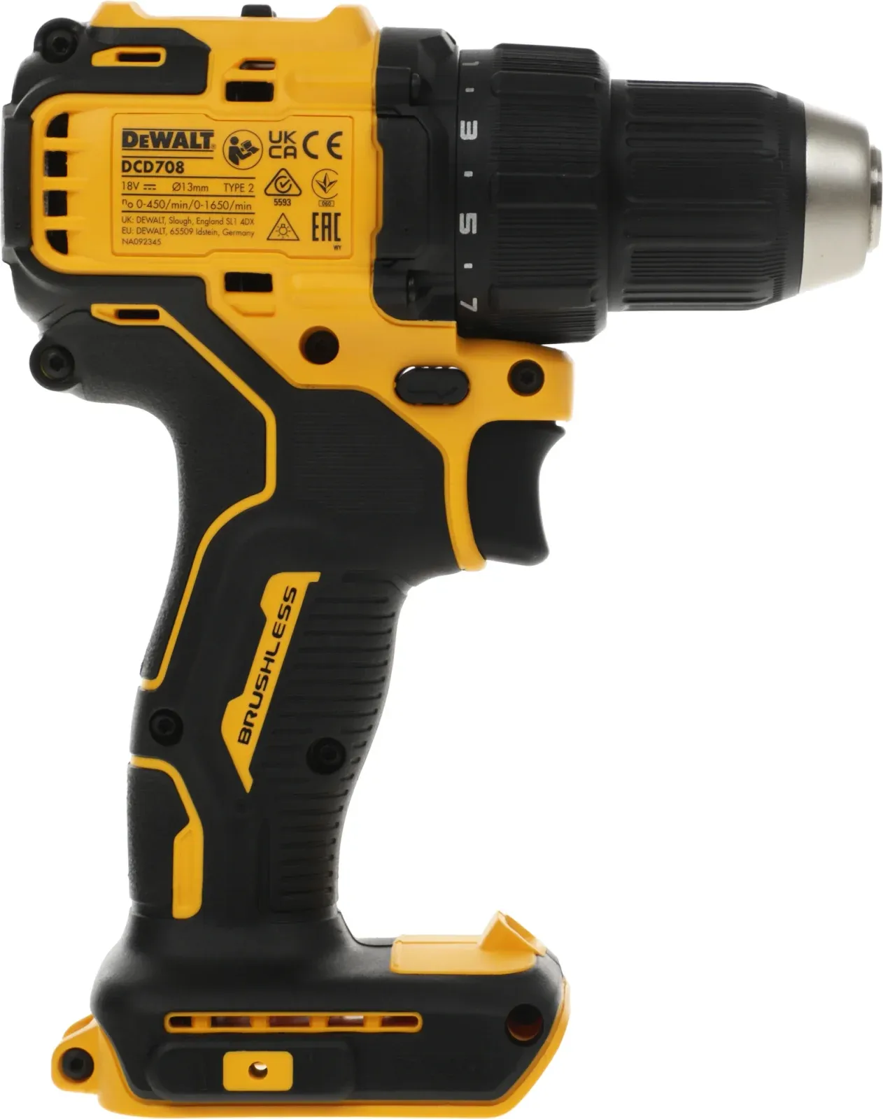 Дрель-шуруповерт DeWalt DCD708N-XJ Без АКБ и ЗУ аккум. патрон:быстрозажимной DCD708N-XJ - фото 4