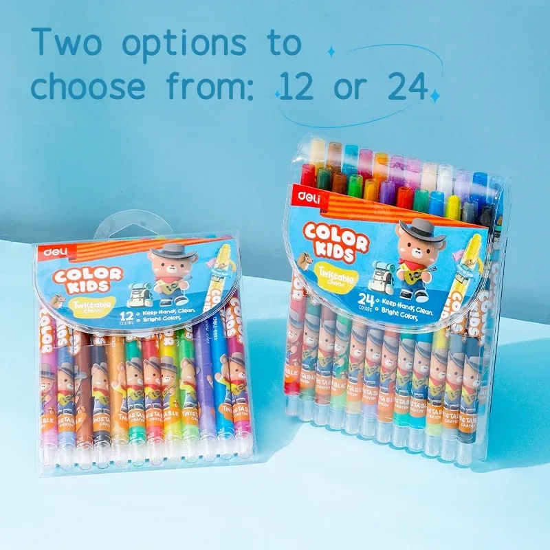 Восковые мелки Deli EC223-24 Color Kids кругл. с поворотным механизмом 24цв. дл.165мм д.10мм блист.европод. - фото 4