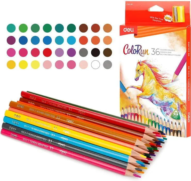 Карандаши цв. Deli EC132-36 ColoRun дерево 36цв. коробка/европод. 36шт - фото 1