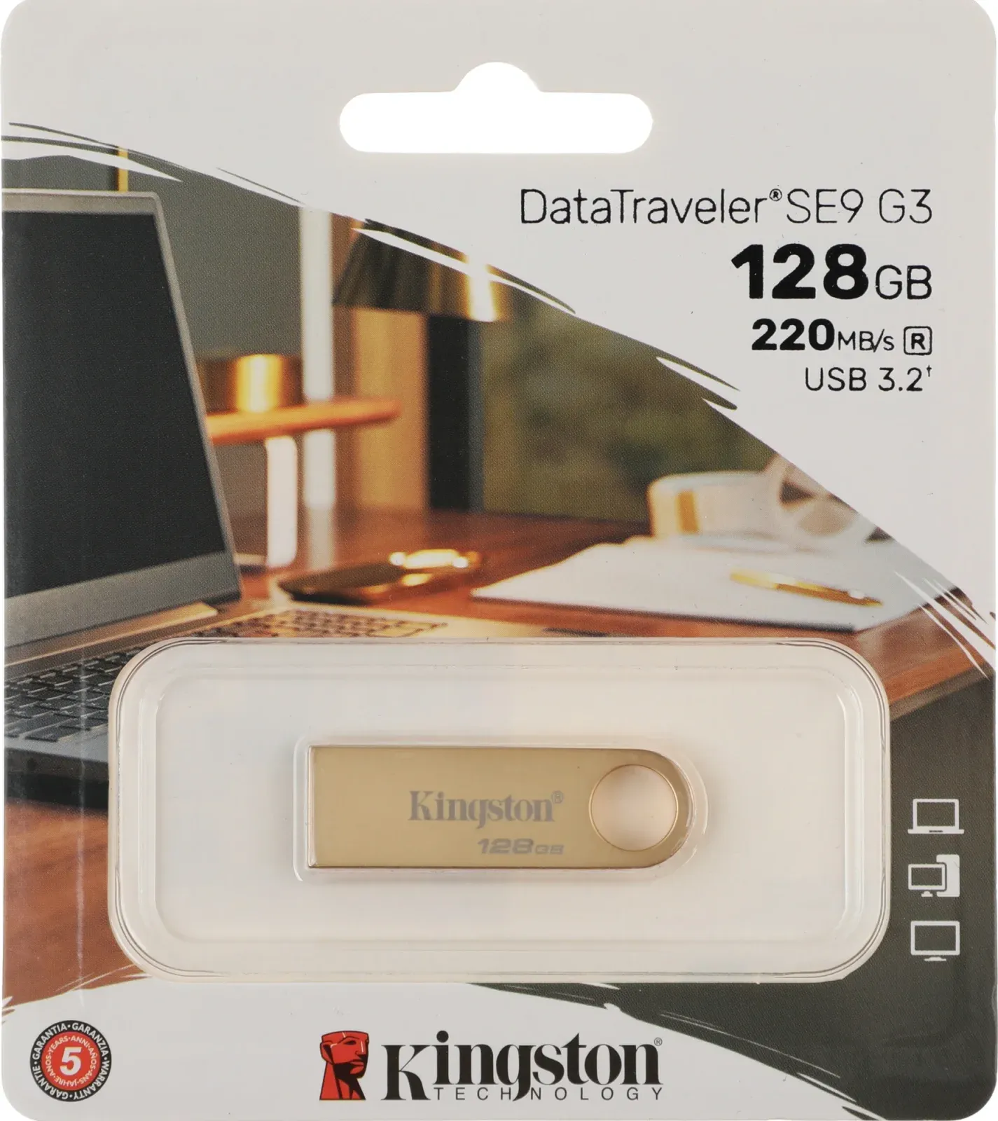 Флеш Диск Kingston 128GB DataTraveler SE9 DTSE9G3/128GB USB3.0 золотистый, 128 ГБ - фото 3