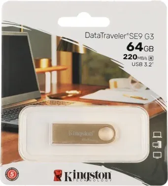 Флеш Диск Kingston 64GB DataTraveler SE9 DTSE9G3/64GB USB3.0 золотистый, 64 ГБ - фото 7