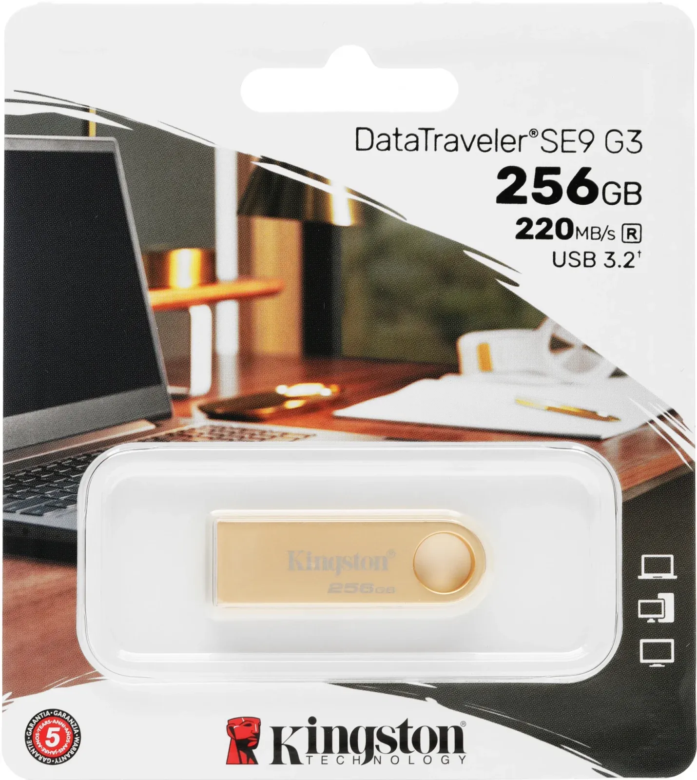Флеш Диск Kingston 256GB DataTraveler SE9 DTSE9G3/256GB USB3.2 золотистый, 256 ГБ - фото 3