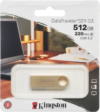 Флеш Диск Kingston 512GB DataTraveler SE9 DTSE9G3/512GB USB3.0 золотистый, 512 ГБ - фото 7