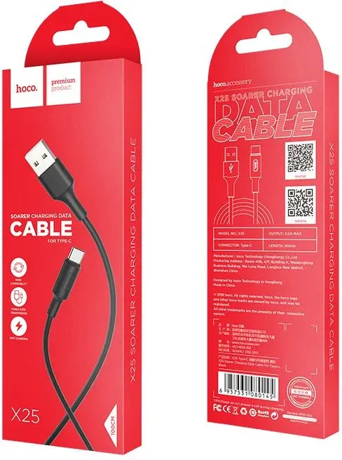Кабель Hoco X25 Soarer X25 USB m-USB Type-C m 1м черный коробка - фото 6