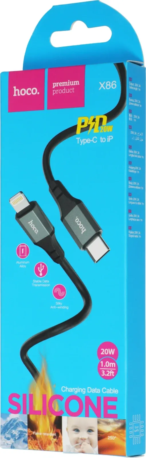 Кабель Hoco X86 iP Spear PD X86 IP USB Type-C m-Lightning m 1м черный коробка - фото 5