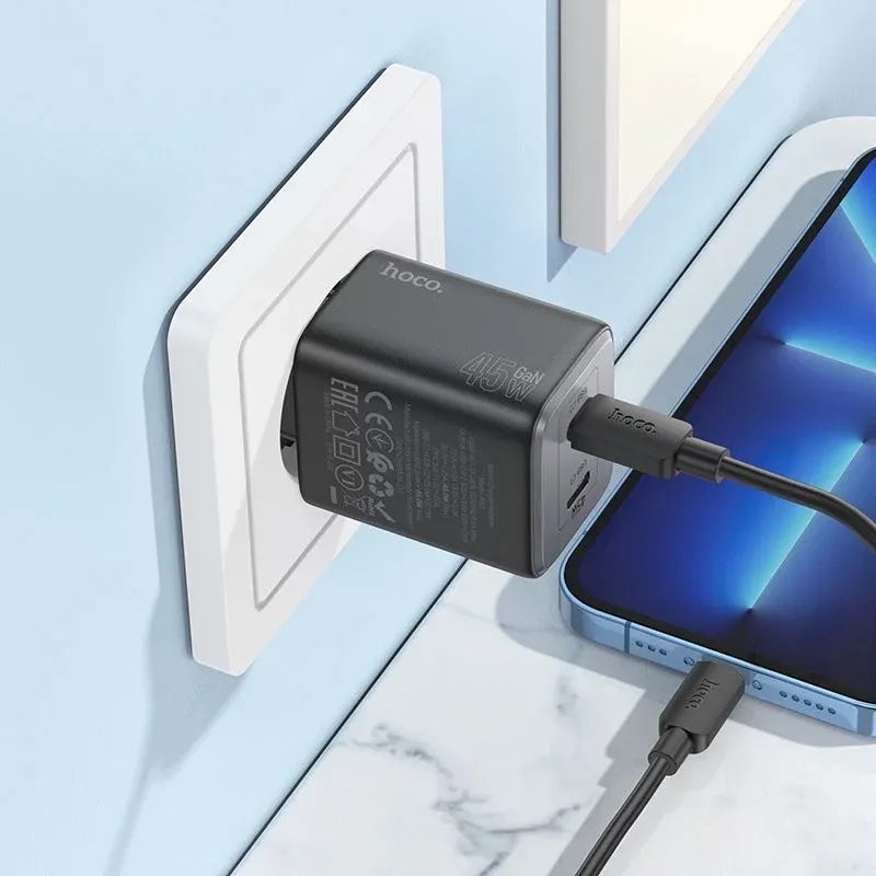 Сетевое зар./устр. Hoco N42 Elogiado 45W 3A+2.25A PD+QC+AFC 2xUSB type-C универсальное черный - фото 1
