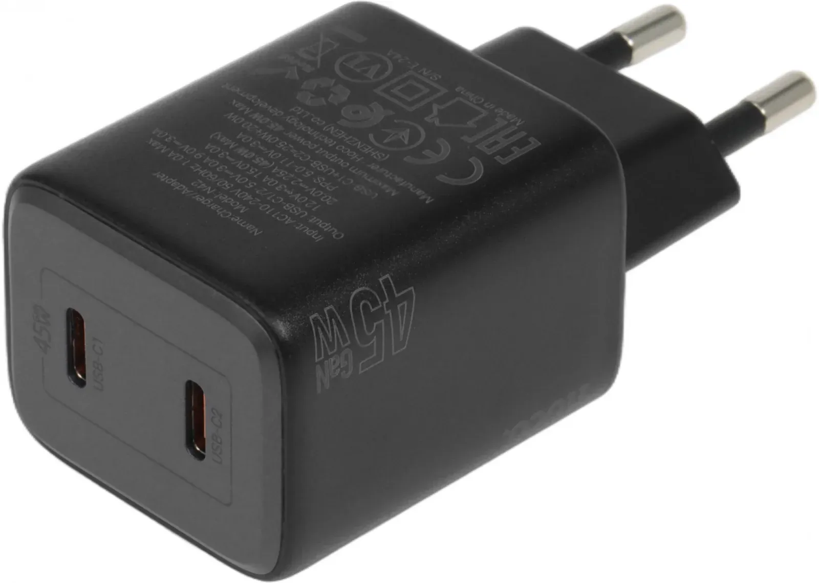 Сетевое зар./устр. Hoco N42 Elogiado 45W 3A+2.25A PD+QC+AFC 2xUSB type-C универсальное черный - фото 3