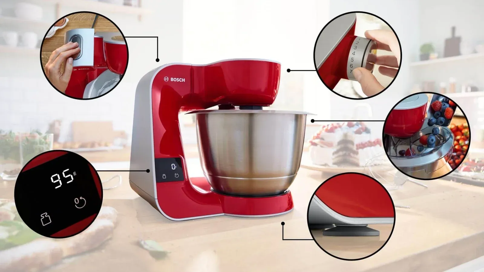 Кухонная машина Bosch Mum5 MUM5X планетар.вращ. 1000Вт красный/серый - фото 3