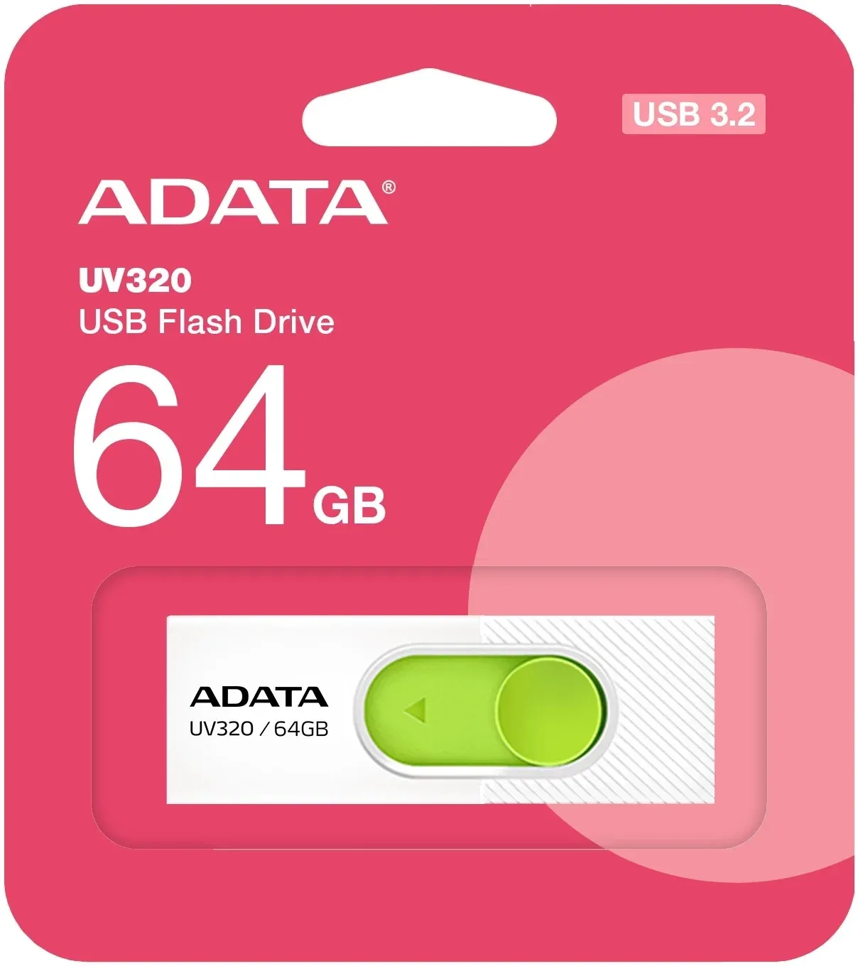 Флеш Диск A-Data 64GB UV320 AUV320-64G-RWHGN USB3.2 белый/зеленый, 64 ГБ - фото 2