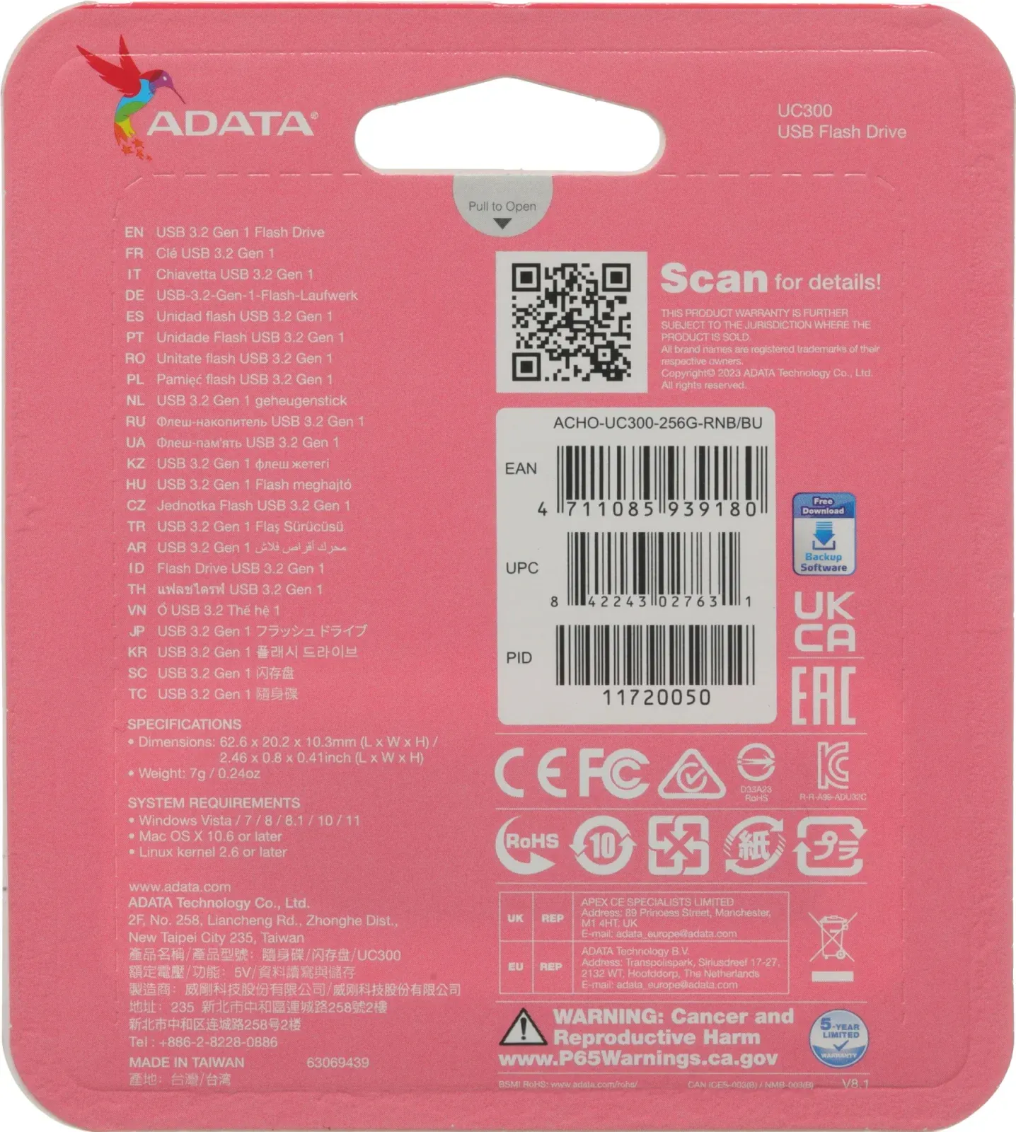 Флеш Диск A-Data 256GB Type-C UC300 ACHO-UC300-256G-RNB/BU USB3.2 синий/голубой, 256 ГБ - фото 6