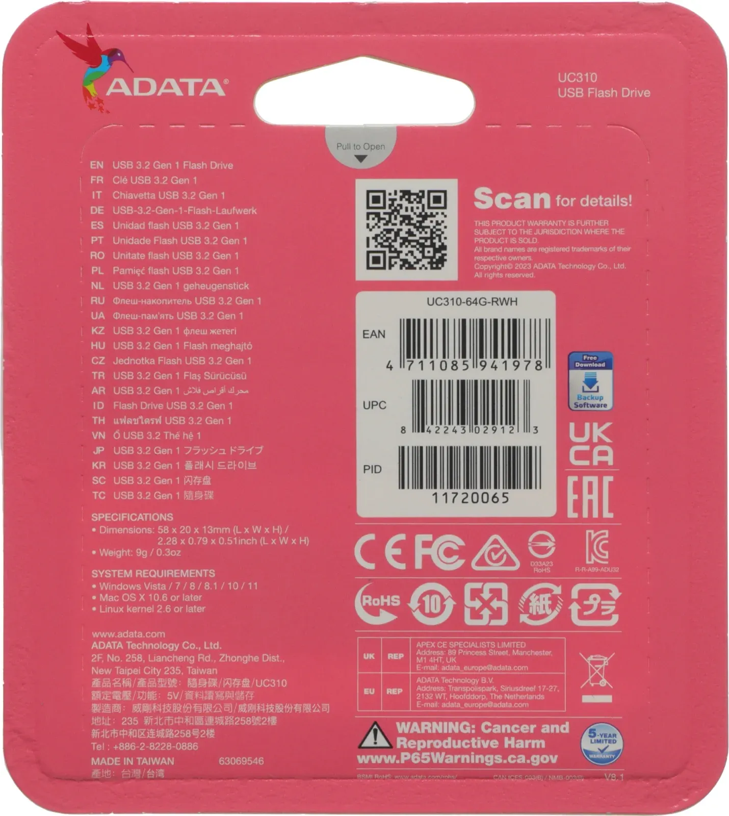 Флеш Диск A-Data 64GB UC310 UC310-64G-RWH USB3.2 белый, 64 ГБ - фото 5