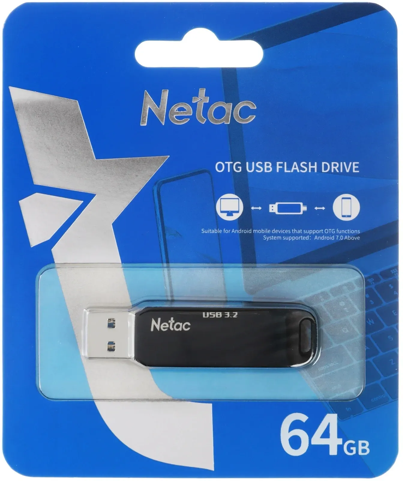 Флеш Диск Netac 64GB US1 NT03US11C-064G-32BK USB3.2 черный/серебристый, 64 ГБ - фото 3