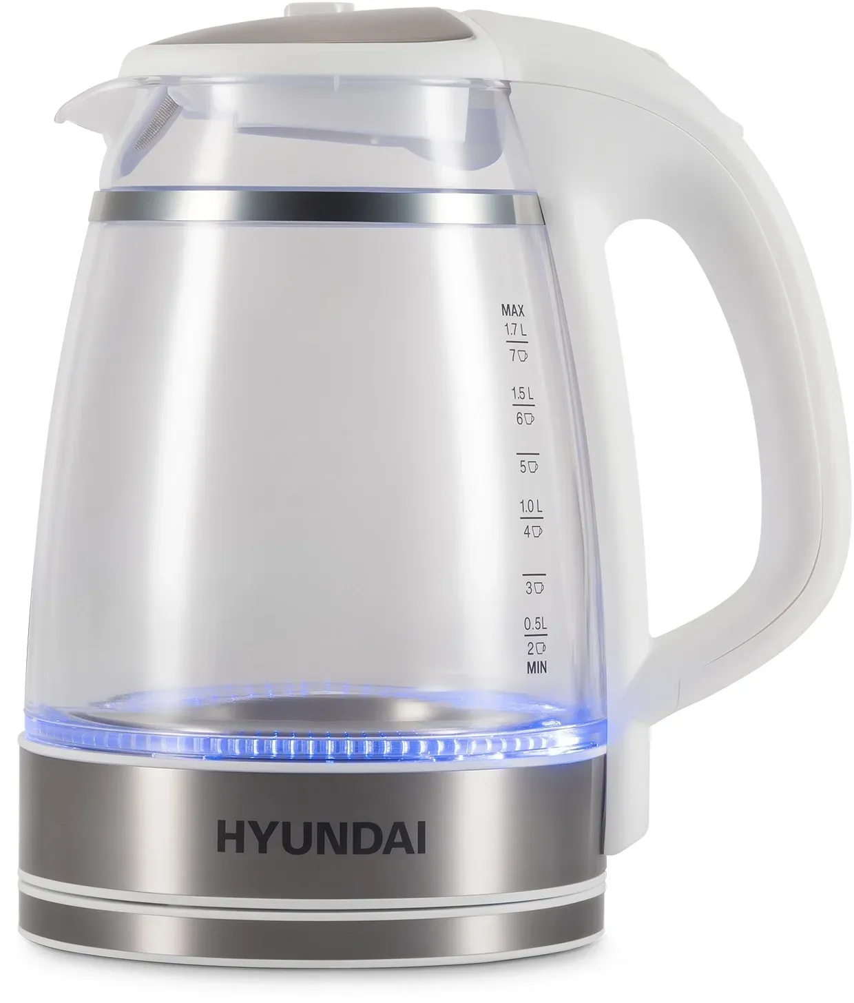Чайник электрический Hyundai HYK-G3506 1.7л. 2200Вт белый/серебристый корпус: стекло - фото 4