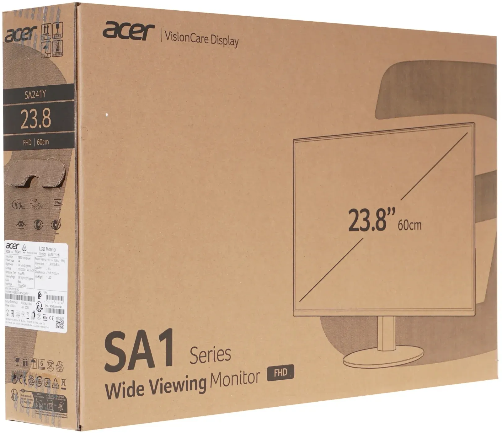Монитор Acer 23.8 SA241YHBI черный VA 4ms 16:9 HDMI матовая 250cd 178гр/178гр 1920x1080 100Hz FreeSync VGA FHD 2.66кг - фото 8