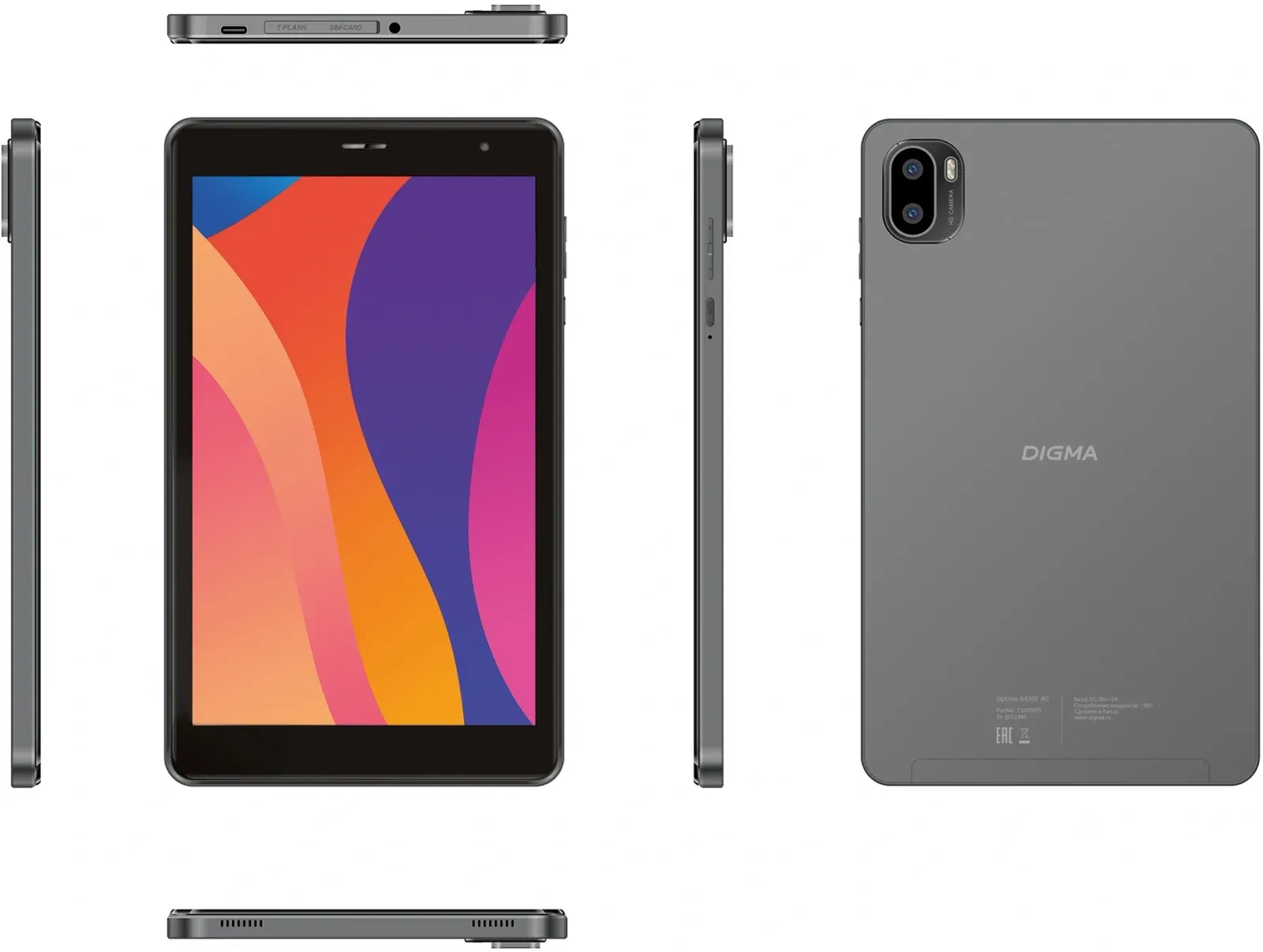 Планшет Digma Optima 8430E 4G T606 1.6 RAM4Gb ROM64Gb 8 IPS 1280x800 4G Android 14 серый 5Mpix 2Mpix BT WiFi microSD 128Gb 4000mAh - фото 3
