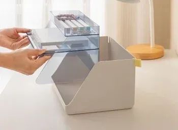 Лоток горизонтальный Deli XDM34grey 2отд. для бумаг A4 315x270x170мм серый/прозрачный пластик упак.:1шт - фото 4