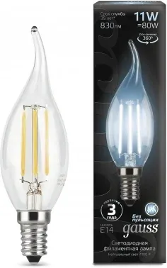 Лампа филам. Gauss Filament 11Вт цок.:E14 свеча 220B св.свеч.бел.нейт. CF35 упак.:10шт 104801211 - фото 7