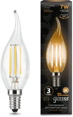 Лампа светодиодная Gauss Filament 7Вт цок.:E14 свеча 220B св.свеч.бел.теп. CF35 упак.:10шт 104801107 - фото 7