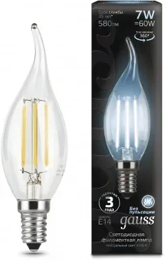 Лампа филам. Gauss Filament 7Вт цок.:E14 свеча 220B св.свеч.бел.нейт. CF35 упак.:10шт 104801207, прозрачный - фото 7