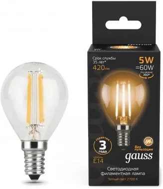 Лампа филам. Gauss Filament 5Вт цок.:E14 свеча 220B св.свеч.бел.теп. упак.:10шт 105801105, прозрачный - фото 7