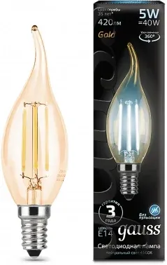 Лампа филам. Gauss Filament 5Вт цок.:E14 свеча 220B св.свеч.бел.нейт. упак.:10шт 104801805, прозрачный - фото 6