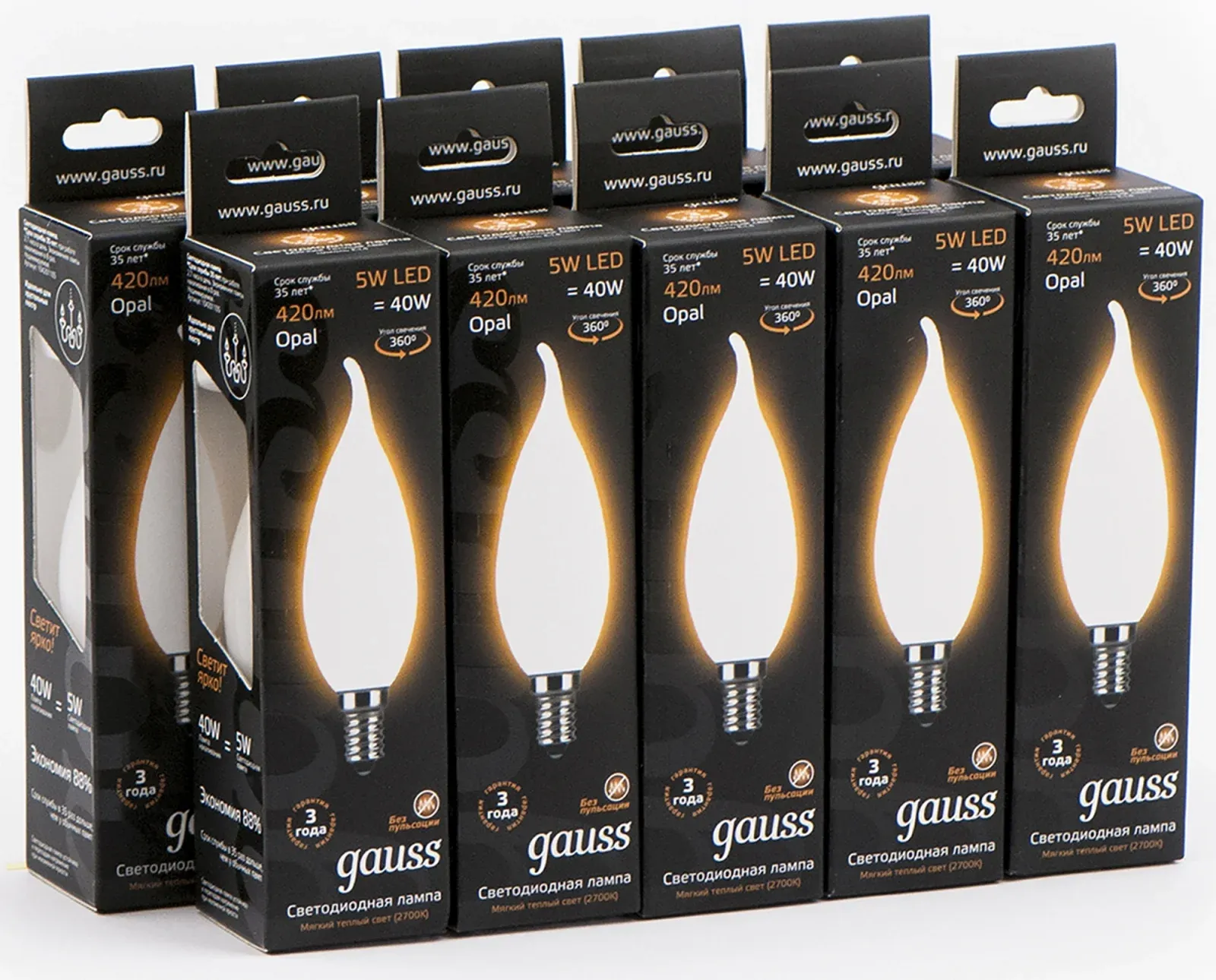 Лампа филам. Gauss Filament 5Вт цок.:E14 свеча 220B св.свеч.бел.теп. упак.:10шт 104201105 - фото 3