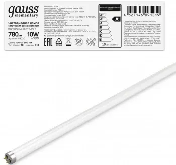 Лампа светодиодная Gauss Elementary T8 10Вт цок.:G13 трубка 220B св.свеч.бел.нейт. упак.:10шт 93020 - фото 5