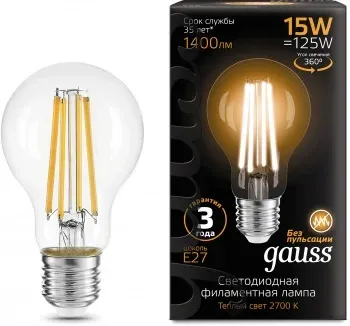 Лампа светодиодная Gauss Filament 102902115 15Вт цок.:E27 груша 220B св.свеч.бел.теп. упак.:10шт, прозрачный - фото 7