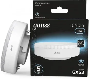 Лампа светодиодная Gauss 108008211 11Вт цок.:GX53 таблетка 220B св.свеч.бел.нейт. упак.:10шт - фото 7