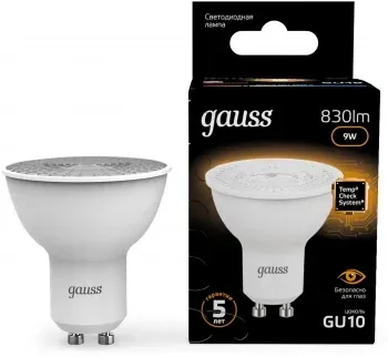 Лампа светодиодная Gauss 101506109 9Вт цок.:GU10 рефлек. 220B св.свеч.бел.теп. MR16 упак.:10шт - фото 7