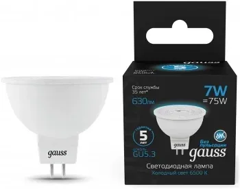 Лампа светодиодная Gauss 101505307 7Вт цок.:GU5.3 рефлек. 220B св.свеч.бел.хол. MR16 упак.:10шт - фото 6