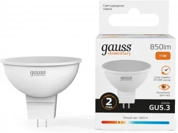 Лампа светодиодная Gauss Elementary 13511 11Вт цок.:GU5.3 софит 220B св.свеч.бел.теп. MR16 упак.:10шт - фото 8