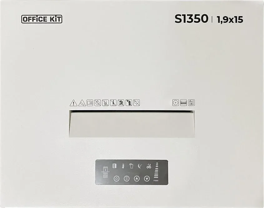 Шредер Office Kit S1350 3,9x35 белый секр.P-4 фрагменты 35лист. 135лтр. скрепки скобы пл.карты CD - фото 6