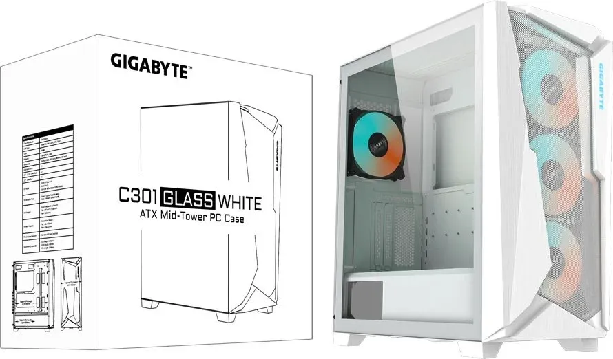 Корпус Gigabyte GB-C301GW белый без БП ATX 3x120mm 5x140mm 2xUSB3.0 audio bott PSU - фото 8